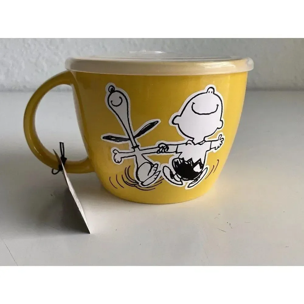 Peanuts Snoopy‎ and Charlie Brown Soup Bowl Cup Mug Microwave Vented Lid 23.5 Oz